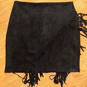 Windsor Black Suede Asymmetrical Fringe Skirt